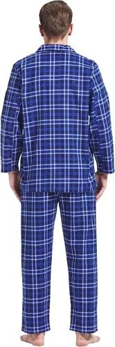 Vista 2 de GLOBAL Conjunto de pijama para hombre 100% franela de algodón ropa de dormir de manga larga superior e inferior