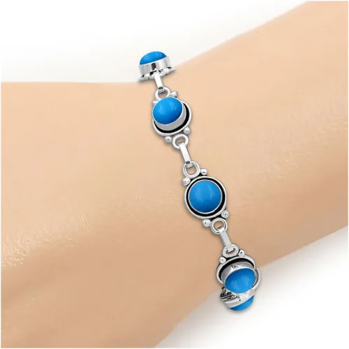 Vista 78 de Round Shape Natural & Synthetic Gemstones Silver Plated Bracelets for Women - Vintage Bohemian Style Handmade Birthstone Adjustable Link Bracelet