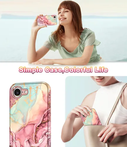 Vista 6 de Btscase Funda para iPhone 16e (2025), [probada en caídas de grado militar] Diseño de patrón de mármol delgado, resistente, a prueba de golpes