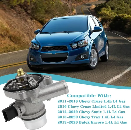 Vista 6 de Conjunto de carcasa de termostato refrigerante de aluminio para Chevy 1.4L Compatible with 2011-2020 Chevy Cruze Limited Sonic Trax, Buick Encore