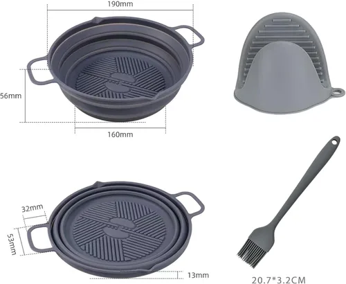Vista 3 de Forros reutilizables de silicona para freidora de aire, 2 unidades, accesorios plegables redondos de 7.5 pulgadas, reemplazo de forros de papel