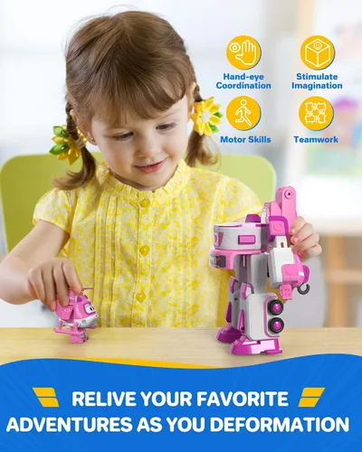 Vista 7 de Super Wings - Remolque de rescate de Dizzy's de 7 pies con mini figura rosa de Transform-a-Bot de 2 pies, juego de vehículos de juguete de avión