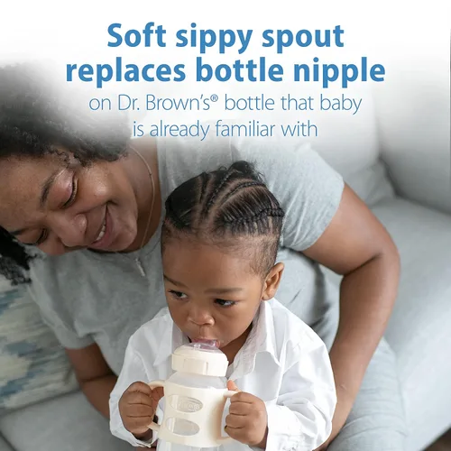 Vista 4 de Dr. Brown's Milestones - Botella sorbera de cuello ancho con asas 100% de silicona, botella de fácil agarre y juego de cepillos de dientes