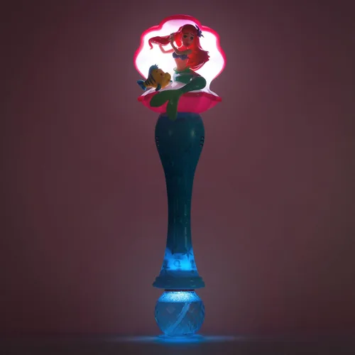 Vista 3 de Disney Store Varita de burbujas con luz y sonido oficial de The Little Mermaid Ariel & Flounder - Juguete LED interactivo, perfecto para niños