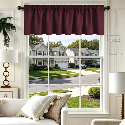 Vista 38 de Cenefa Beige Oscurecedora para Ventana, Cortina Corta con Bolsillo para Barra, Cenefa Primitiva para Sala de Estar, Baño, Guardería, Cocina, Ventana