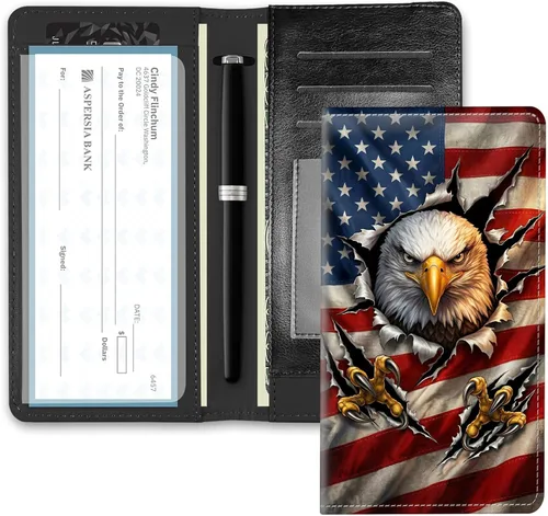 Vista 21 de RFID Blocking Checkbook Cover for Women & Men, Premium PU Leather Print Wallet for Duplicate Checks, Slim Organizer with Pen Holder, Credit Card