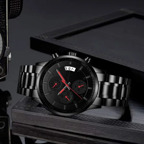 Vista 4 de CRRJU - Reloj de pulsera, de acero inoxidable para hombre, resistente al agua, cronógrafo, correa de acero inoxidable