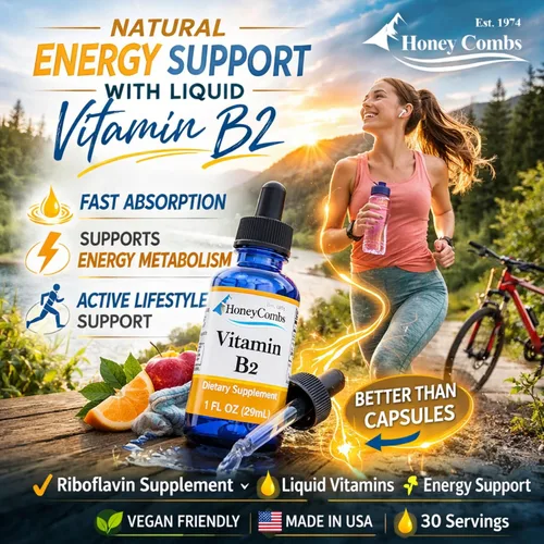 Vista 3 de Gotas líquidas de vitamina B2 - Suplemento de riboflavina B2 para el metabolismo energético y el apoyo del sistema nervioso - Vitamina líquida B2