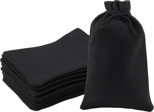 Vista 8 de Mandala Crafts Bolsas de regalo con cordón de arpillera negra de 10 x 12 pulgadas para regalos, 20 bolsas grandes de lino para regalo, dulces, café