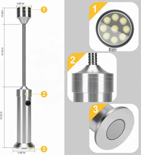 Vista 4 de KOSIN Luz de parrilla para barbacoa, base magnética, luces LED superbrillantes, cuello de cisne flexible de 360 grados, resistente a la intemperie