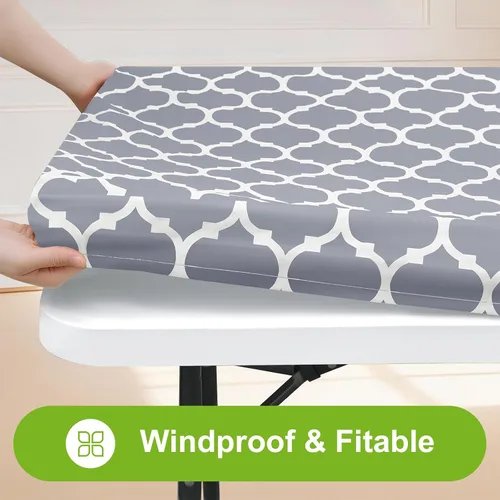 Vista 2 de Smiry Mantel cuadrado para mesa de pícnic, manteles de camping impermeables elásticos ajustables, protector de mantel de vinilo con respaldo de Gris