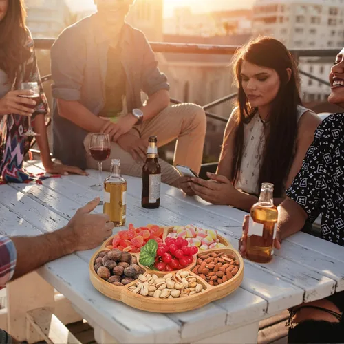 Vista 8 de Cididu Lazy Susan - Bandeja de servir de 12 pulgadas, bandeja de comida de bambú, platos divididos para aperitivos, bandeja giratoria de 360°