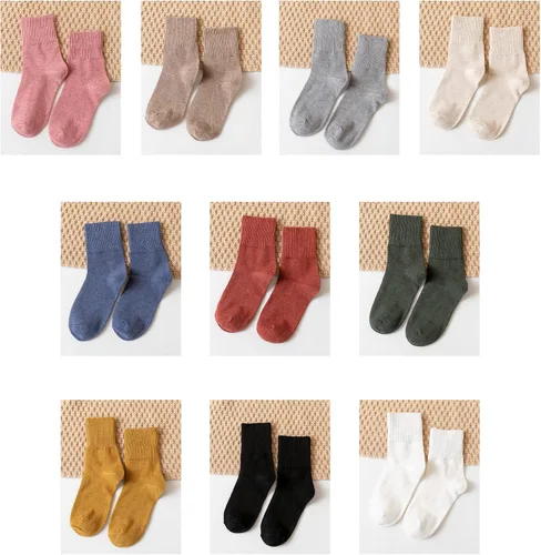 Vista 6 de Calcetines de algodón para mujer, de algodón, casuales, de color sólido, elásticos, para mujeres y niñas, 10 pares