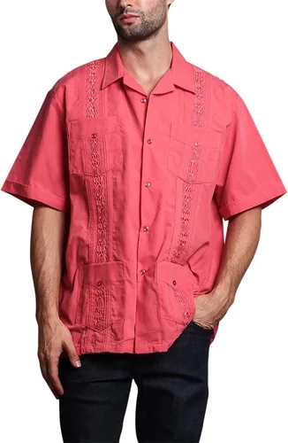 Vista 34 de G-style EE. UU. Remera playera mangas cortas de guayabera cubana para hombres