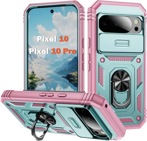 Vista 32 de PASNEW Funda militar para iPhone 13 Pro Max, cubierta de cámara deslizante y soporte de anillo de metal de 360°, carcasa rígida multicapa resistente
