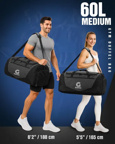 Vista 6 de Gonex Bolsa de lona para gimnasio con compartimento para zapatos, bolsillo húmedo, bolsa deportiva de gran capacidad para hombres y mujeres, bolsa