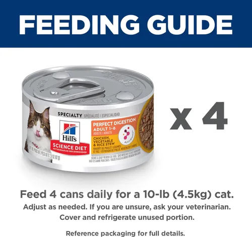 Vista 10 de Hill's Science Diet Alimento húmedo para gatos adultos de 1-6 Perfect Digestion, pollo, verduras y arroz, latas de 2.9 onzas, paquete de 24