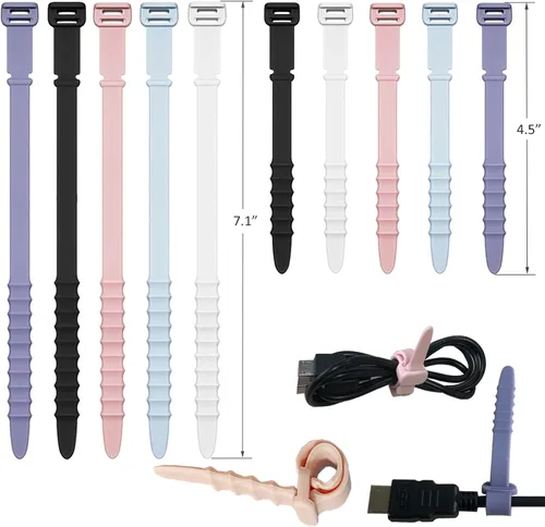 Vista 16 de Bridas de Silicona, Bridas Reutilizables, Correas de Cable de Goma para Gestión de Cables, Organizador de Cables de Silicona Elástica para Casa