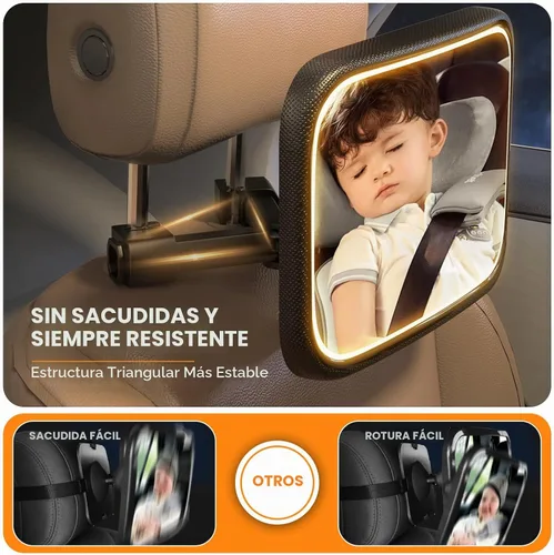 Vista 5 de Espejo de coche recargable para bebé con luz – Espejo para bebé en coche con control remoto, espejo de coche para bebé estable gancho clip