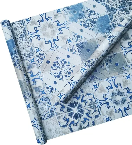 Vista 2 de PoetryHome Papel tapiz adhesivo de azulejos mediterráneos para paredes, cocina, gabinetes de baño, 17.7 x 117 pulgadas
