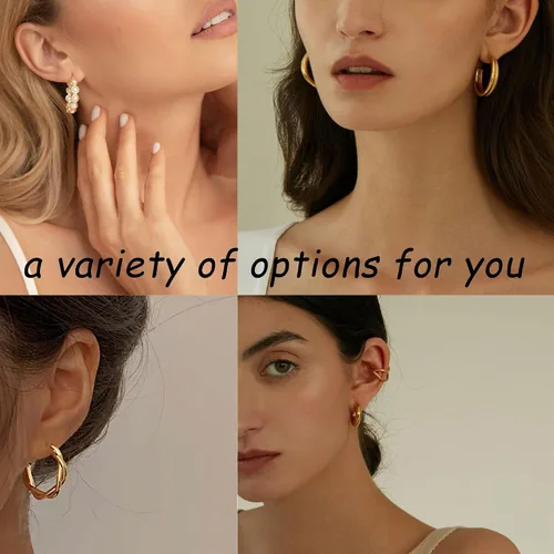Vista 7 de Juego de 45 pares de aretes de aro dorados para niñas y mujeres, juego de aretes gruesos trenzados pequeños y grandes, aretes para mujer, paquete