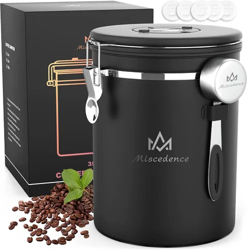 Vista 11 de Recipiente para café de 35OZ en color beige, de acero inoxidable 304, recipiente hermético de cocina para almacenamiento de café en grano o molido