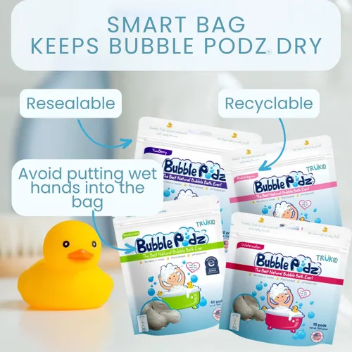 Vista 6 de TruKid Bubble Podz - Baño de burbujas para niños, niños pequeños y bebés, bomba de baño suave y refrescante sin lágrimas para piel sensible