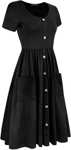 Vista 3 de OUGES - Vestido estilo skater con botones cuello en V y con bolsillos para mujer