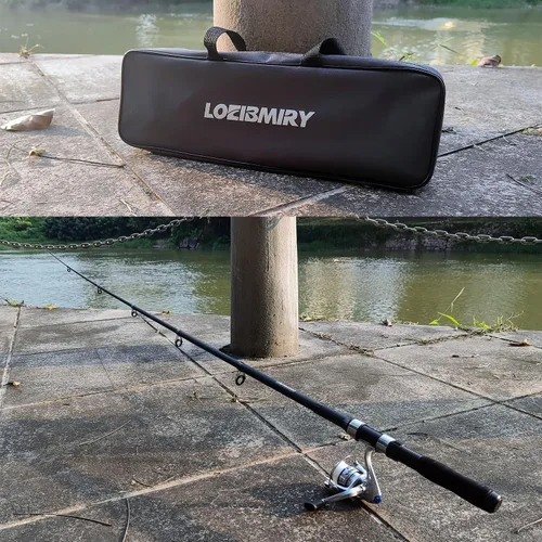Vista 3 de Combo de caña de pescar y carrete - 2 piezas de cañas retráctiles de 2.1 m, 2 piezas de carretes giratorios, juego de señuelos, alicates de pesca
