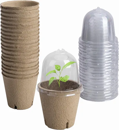 Vista 7 de EBaokuup 40 macetas biodegradables para siembra, macetas de vivero de plantas de 3.1 pulgadas con cúpula de humedad, macetas de turba para plantas
