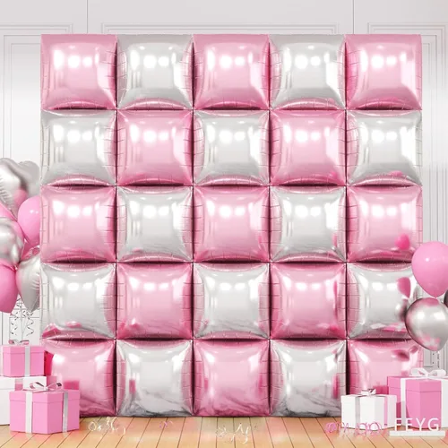 Vista 24 de Globos cuadrados metálicos dorados y negros de doble cara para pared, globos de aluminio cromado de 19 pulgadas, kit de arco de túnel para despedida