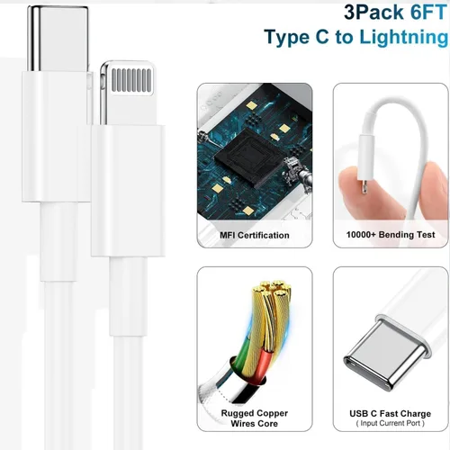 Vista 6 de Cargador de teléfono de carga rápida de 6 pies, bloque de cargador USB C rápido de 20 W con cable USB C a Lightning de 6 pies de longitud