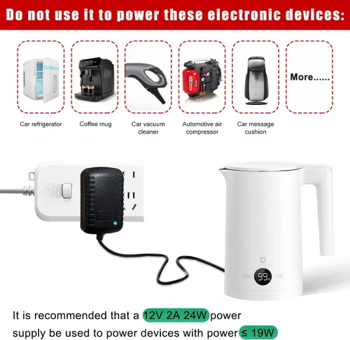 Vista 4 de Ohleats Convertidor de CA a CC, convertidor de 100-240V a 12V 2A 24W AC/DC, transformador de adaptador de fuente de alimentación CA/CC automático