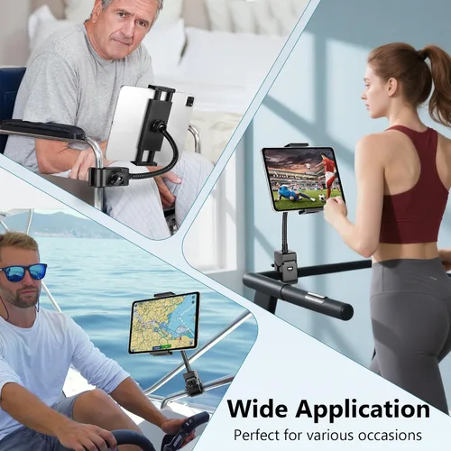 Vista 6 de Soporte para tablet de cuello de cisne, soporte para iPad para cochecito, cinta de correr, carrito de golf, barco, soporte de micrófono, silla