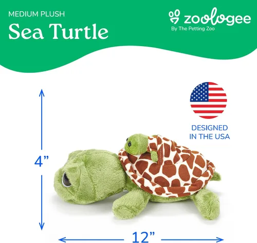 Vista 6 de The Petting Zoo Peluche de tortuga marina para mamá y bebé, regalos para niños, animales oceánicos Pocketz, juguete de peluche de tortuga marina