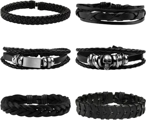 Vista 8 de Pulsera de piel sintética EIGSO hecha a mano para hombres estilo retro con nudo ajustable