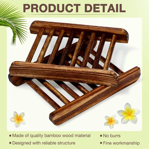 Vista 7 de Honeydak 30 piezas de jabonera de madera de bambú, bandeja de jabón de madera, estuche de esponja de madera para baño, hecho a mano, accesorios