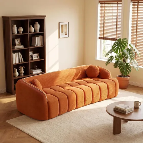 Vista 19 de Sofá de asiento profundo moderno de 3 plazas con patas de madera de abedul, sofá de cuero de 80.25 pulgadas, sofá tapizado suave para sala de estar