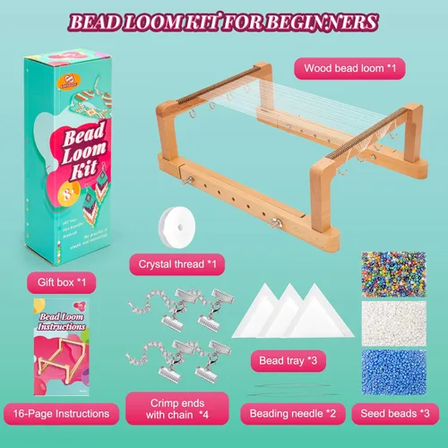 Vista 5 de PP OPOUNT Kit de telar de cuentas ajustables, suministros de cuentas de telar de madera con instrucciones detalladas, prácticos accesorios
