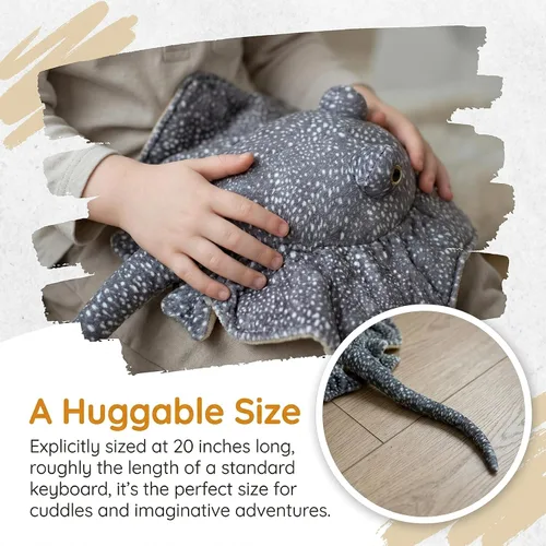 Vista 3 de Juguete de peluche de pez raya de simulación – 20 pulgadas, manta raya, leopardo, mantarraya, leopardo, mantarraya, juguete de mar profundo, lindo