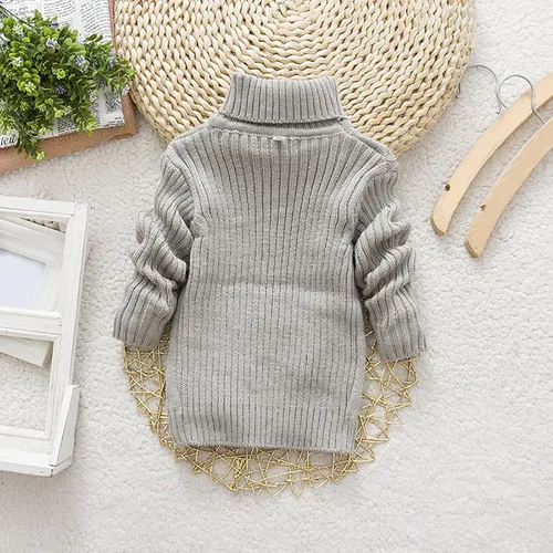 Vista 3 de Suéter de punto para niños y niñas, color sólido, cuello alto, elástico, para otoño e invierno, para 0 a 7 años