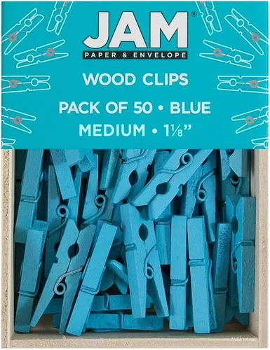 Vista 25 de JAM Papel® Mini Madera Ropa Pin Clips – 1 1/8" & 7/8 – 50 por caja, Blanco