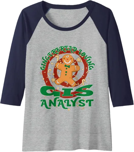 Vista 5 de GIS Analyst Job Gingerbread - Camiseta de béisbol raglán de Navidad, Negro