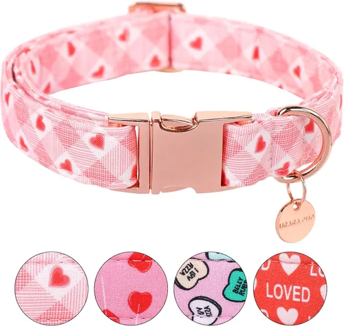 Vista 17 de Collar de perro floral azul, collar floral de algodón ajustable para primavera y verano con colgante de margarita, hebilla de liberación rápida