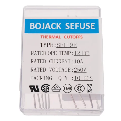 Vista 2 de BOJACK SF119E SEFUSE 10A 250V Fusibles Térmicos 249.8 °F Cortes Térmicos (Paquete de 10)