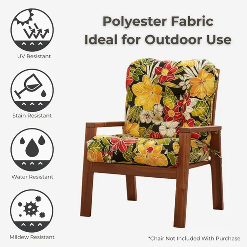 Vista 3 de Cojines para silla de exterior con bisagras, diseño de una sola pieza, cojín reversible para asiento y respaldo de patio con lazos, tela de Aloha
