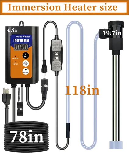 Vista 4 de Calentador de agua eléctrico portátil de inmersión de 240 V 3500 W para bañera de hidromasaje y piscina con termostato, enchufe GFCI para bañera
