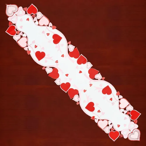 Vista 2 de Camino de mesa bordado de corazón, aniversario de boda, propuestas de matrimonio, eventos románticos o fiestas (13 x 69 pulgadas)