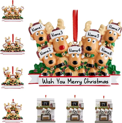 Vista 25 de Adornos de Navidad personalizados 2025, repisa de chimenea, familia de 2/3/4/5/6 nombres de miembros de la familia Joy para decoraciones de árbol