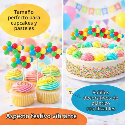 Vista 3 de Decoración y selección de globos arcoíris para tartas y cupcakes, 8 racimos por paquete, 7 pulgadas de largo